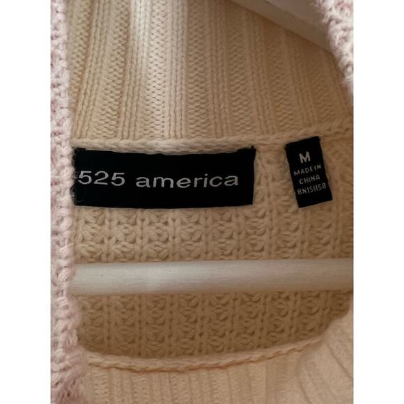 525 America Cream and Light Pink Wool Cotton Waffle Knit Sweater Size M - Picture 4 of 9
